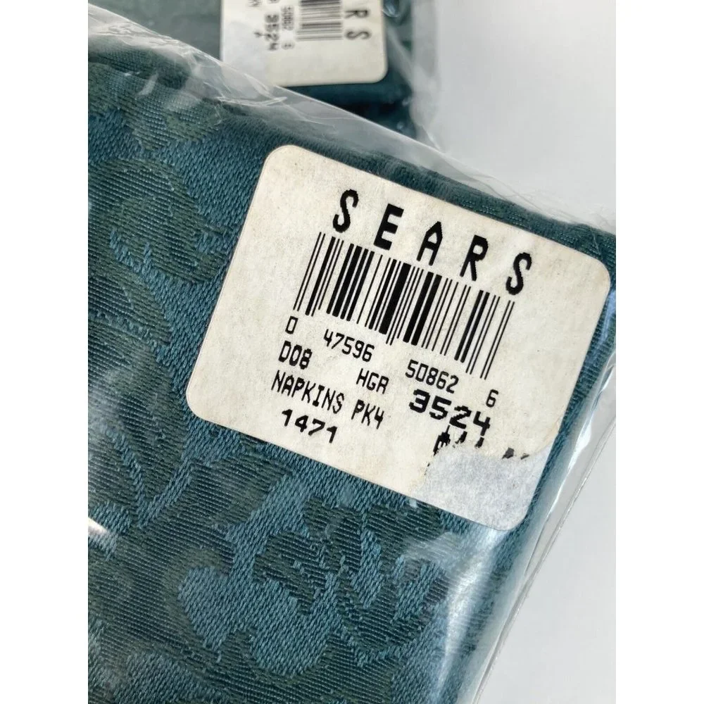 8-Vintage Sears Green Floral Dinner Napkins Soil Release Perm Press